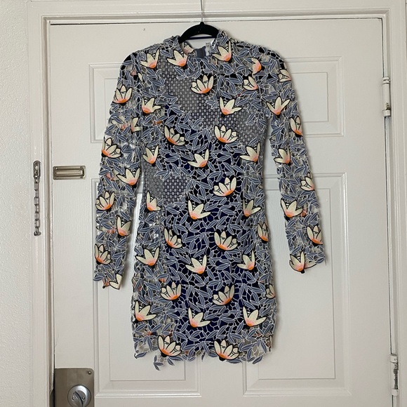 Self-Portrait Dove Grey Patchwork Mini Dress in US Size 4 - Picture 5 of 10